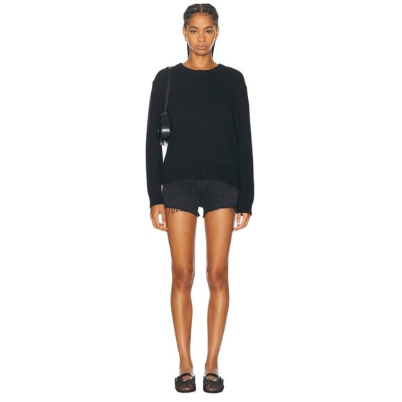 Enza Costa Cashmere Cotton Long Sleeve Crewneck Sweater in Black X-Small Womens - Picture 4 of 12